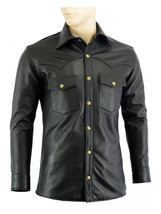 New Men Shirt Black Handmade Lambskin Leather Stylish  Real Soft Party C... - $118.98+
