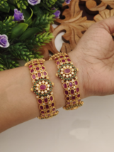 Bollywood Style Indian Gold Plated Kada CZ Bridal Ruby Red Bangles Jewelry Set - £75.27 GBP