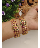 Bollywood Style Indian Gold Plated Kada CZ Bridal Ruby Red Bangles Jewel... - £74.72 GBP