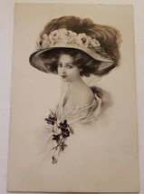 Antique Cpa Postcard Women With Wide Brimmed Hat  painted Art Photo Germany - £4.47 GBP