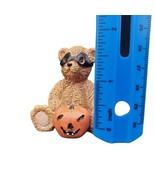 VTG HALLOWEEN 1 3/4&quot; Masked Teddy Bear seated with Jack o Lantern Resin ... - £3.99 GBP
