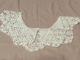 Vintage Ecru Cotton Crochet Jabot / Neck Collar Small Button Closure 12&quot; - $8.86