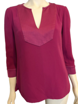 Trina Turk Purple V Neck 3/4 Sleeve Lined Tunic Top Size M - £18.98 GBP