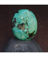 Anitique Turquoise Chrysocolla Stamp Seal Intaglio Engraved Pendant Bead - $82.80