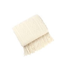 Anyhouz White Throw Blanket Faux Cashmere Sofa Cover Vertical Bar Diamond Knit P - £49.29 GBP