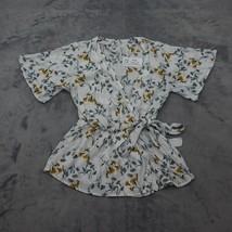 Casual Shirt Womens S Multicolor Kimono Sleeve VNeck Chiffon Wrap Front Blouse - £17.97 GBP