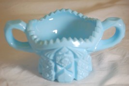 Westmorland Blue Milk Glass Sugar Bowl Diamond Quilt Design Sawtooth Edg... - $26.72