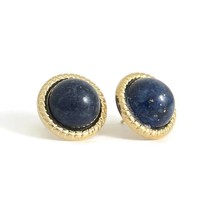 Vintage 1950&#39;s Lapis Lazuli Button Stud Earrings 14K Yellow Gold, 3.32 G... - £315.68 GBP