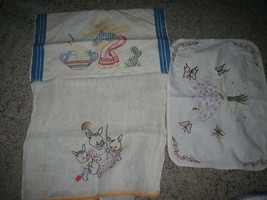 Vintage Hand Embroidered Dish Towels &amp; Placemat - £13.85 GBP