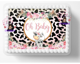 Oh Baby Baby Cow Edible Image Edible Baby Shower Cake Topper Sticker DIY... - $14.18+