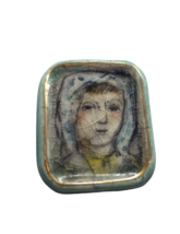 Vintage Hand Painted Porcelain Brooch pendant Pin Face Portrait Heavy Crazing - £23.84 GBP