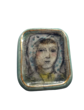 Vintage Hand Painted Porcelain Brooch pendant Pin Face Portrait Heavy Cr... - £23.45 GBP