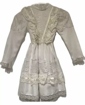 Vintage Girls Dress Sz 6x Miss Quality Ivory &amp; Pale Yellow Lace Ruffle L/S Nice! - £82.30 GBP