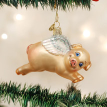 OLD WORLD CHRISTMAS FLYING PIG ANGEL &quot;WHEN PIGS FLY&quot; GLASS XMAS ORNAMENT... - £15.09 GBP