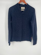 Banana Republic Heritage Men&#39;s V-Neck Sweater Sz S Speckled Blue 100% Lambs Wool - £21.52 GBP