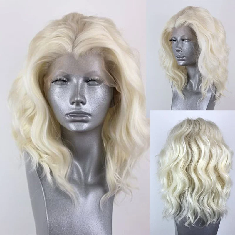 AIMEYA 613 Blonde Short Bob Wavy Wigs Body Wave Lace Front Wigs for Women Free - £53.21 GBP+