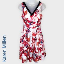 KAREN MILLEN | red &amp; white floral fit and flare sleeveless party dress | Size 6 - £50.27 GBP