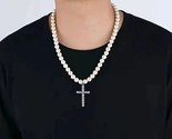 Baseball Pearl Drip Pollyanna Bead Chain Necklace + Iced CZ Silver Cross... - $15.83