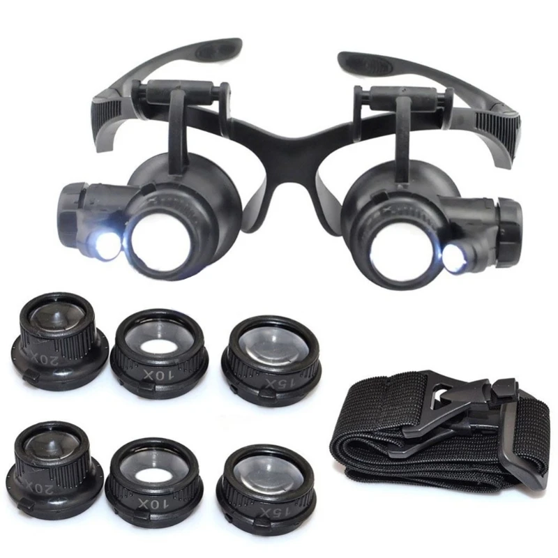 10x 15x 20x 25x led double eye jeweler repair watch magnifier loupe glasses lens thumb200