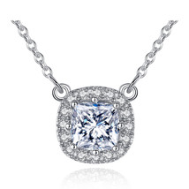 1.70Ct Halo Princess Cut Simulated Diamond Pendant Wedding Necklace 14K White GP - £70.28 GBP