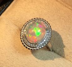Certified Natural Opal Ring 925 Sterling Silver Bridesmaid Opal Ring - £110.05 GBP