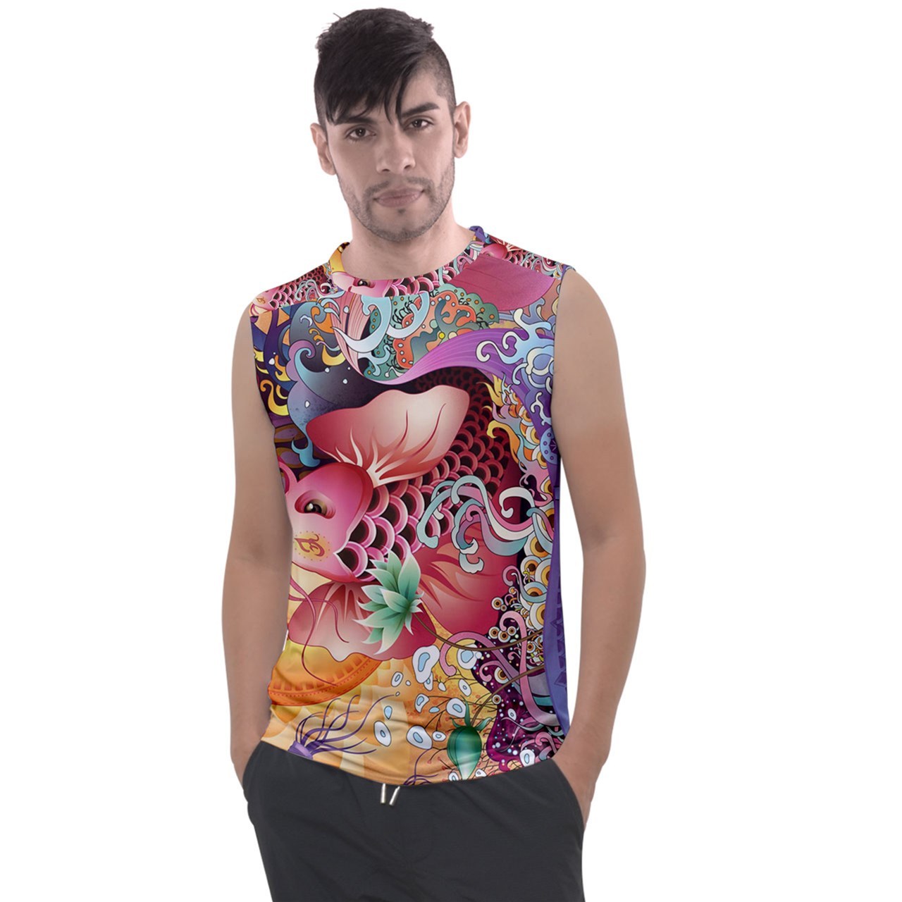 New rare japan koi fish tattoo psychedelic trippy unisex tank top t shirt - $20.99+