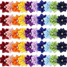 50 Pieces Satin Ribbon Flowers Bows 1.18 Inch Rhinestones Flower Sewing Applique - £11.77 GBP