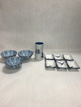 Vintage lot 10 oriental asian bowls sushi dipping tray vase blue white dining - £45.09 GBP