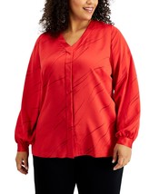 Alfani Womens Plus Size Printed Button-Front Blouse,Red Lin Breeze,0X - £20.61 GBP