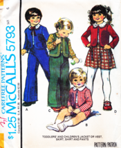 Child&#39;s JACKET, SKIRT, SHIRT &amp; PANTS Vtg 1977 McCall&#39;s Pattern 5793 Size... - $15.00