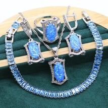 New Arrivals Blue Opal 925 Sterling Silver Jewelry set for Women Bracelet Earrin - £37.39 GBP