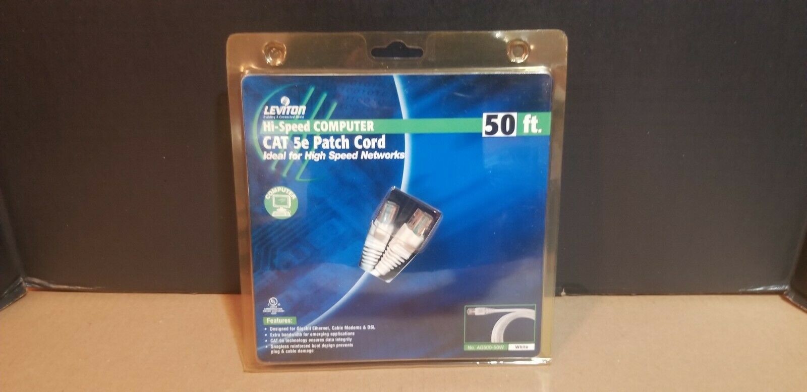 Leviton Cat 5e 50 Ft Ethernet LAN Patch Cord Network Cable Booted 5G455-50G - $12.37