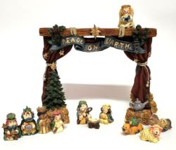 Piece Nativity Scene Boyd&#39;s Bears &amp; Friends Bearstone Collection Stage Set of 9 - £26.37 GBP