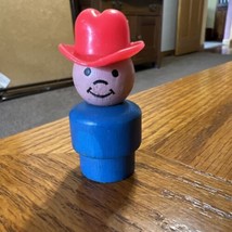 Vintage Fisher Price little people all wood blue farmer boy/cowboy w/red... - $9.90