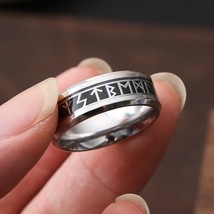 Simple Punk Street Style Viking Rune Ring Fashion Retro 316L Stainless Steel Bik - £10.68 GBP