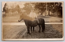 RPPC Young Boy With His Shedland Pony Real Photo Postcard Y27 - £7.13 GBP