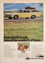 1968 Print Ad Chevrolet Tri-Levels Station Wagons Chevy Yellow Car Family Trip - $19.78