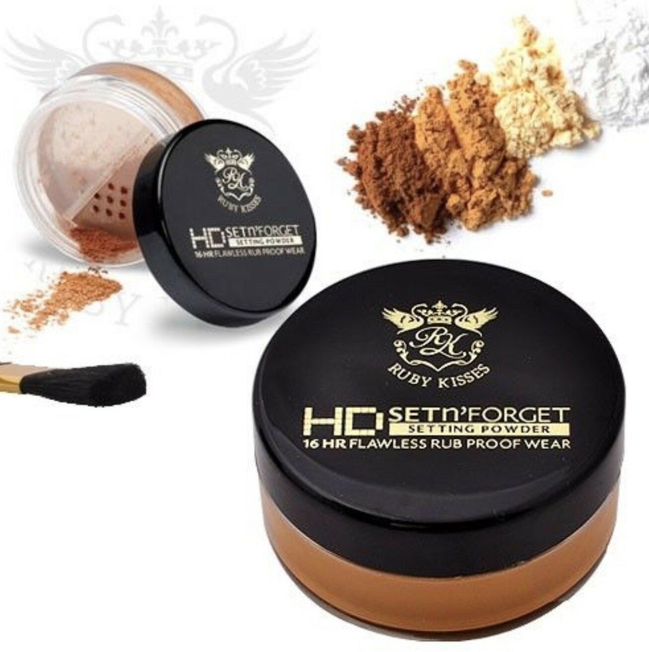 RUBY KISSES HD SET N&#39; FORGET SETTING POWDER 16HR FLAWLESS RUB PROOF WEAR... - $4.99