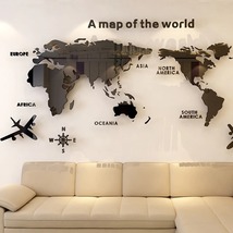 World Map Wall 3D Acrylic Wall Stickers Three-dimensional Mirror Stickers  - £12.78 GBP+