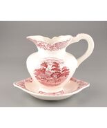 *Vintage Red Toile Cream Pitcher &amp; Plate Arco Mid Century White - $557.00 MXN