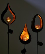 Solar Garden Stakes Metal Set of 3 Flame Design Black Orange 36" High Fire image 2
