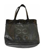 COACH Logo C Shoulder Tote Bag Perforated Pewter Black Patent Leather Me... - $52.78 CAD