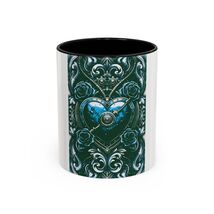 Steampunk Ornate Heart Lock Coffee Mug Teal Roses Riveted 11oz 15oz - $18.79+
