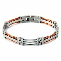 Copper Wire Avalanche Hinge Link Bracelet Coffee Silver Stainless Steel Cuff - £21.64 GBP