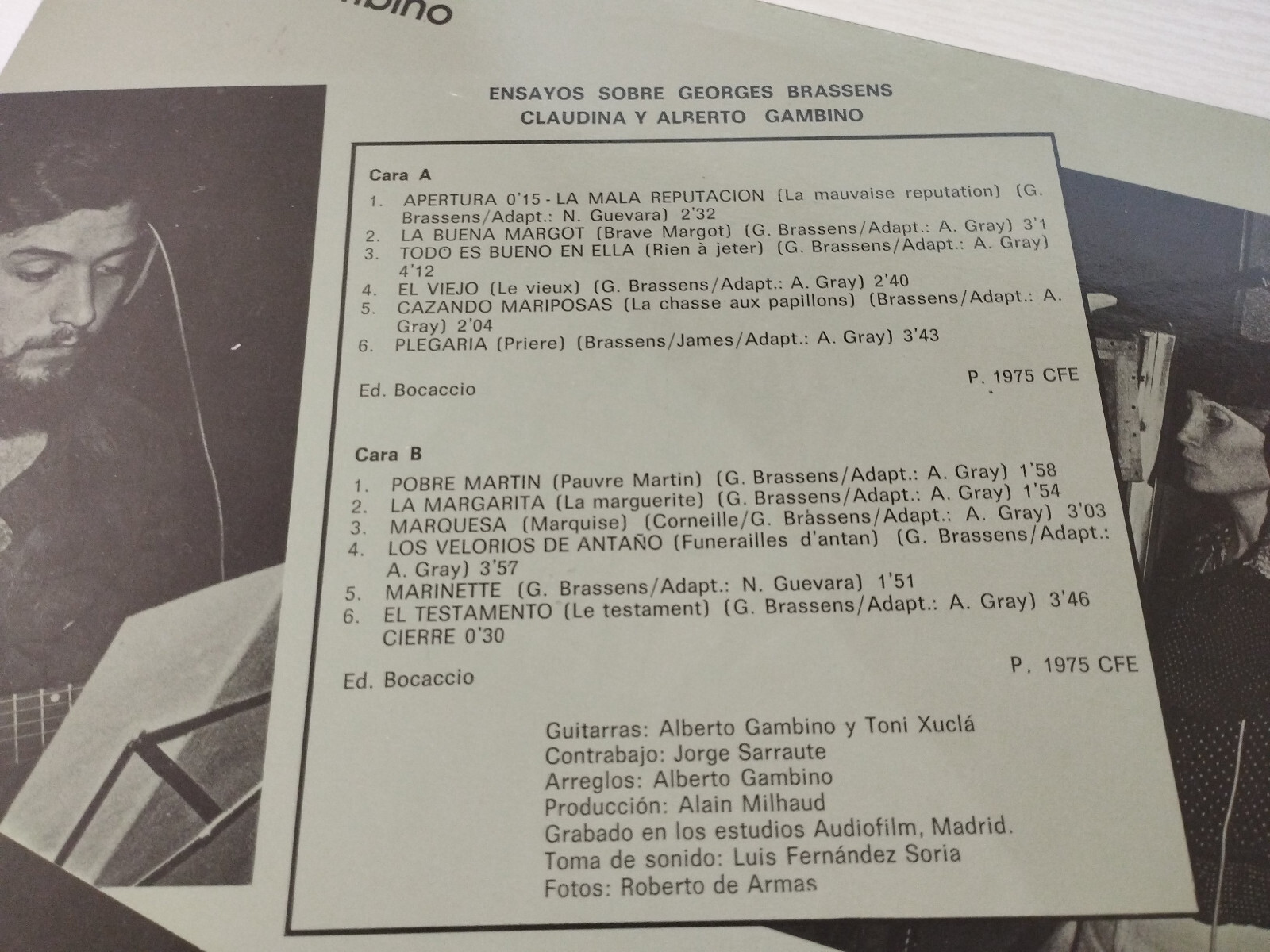 Claudina Y Alberto Gambino Ensayos sobre Georges Brassens LP vinyl 12 " VG/VG Item image 4