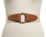 INC Women&#39;s Bamboo Buckle Faux Leather Stretch Belt Cognac/Gold- S/M - $17.97