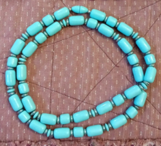 Avon City Sleek Necklace Seaessence Teal Barrel Shaped Beads 30&quot; Strand ... - $24.68