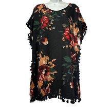 Yincro Black Floral Chiffon Tassel Swimsuit Cover Up Beach Swimwear Cove... - $12.86