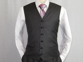 Mens Vitali Three Piece Suit Vested Semi Shiny Sharkskin M3090 Charcoal Gray image 9