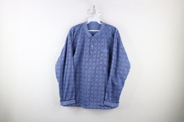 Vintage 90s Streetwear Mens Large Geometric Long Sleeve Henley Sweatshirt Blue - £27.65 GBP